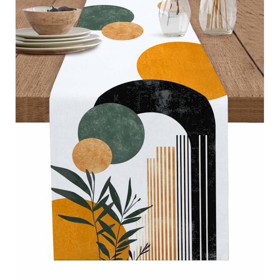 Hokiten Table Runners 36 Inches Long Dress Scarves, Boho Middle Century Farmhouse Kitchen/Dining Table Runner, Short Coffee Tablerunners, Abstract Orange Geometric Botanical 13x36 Inch