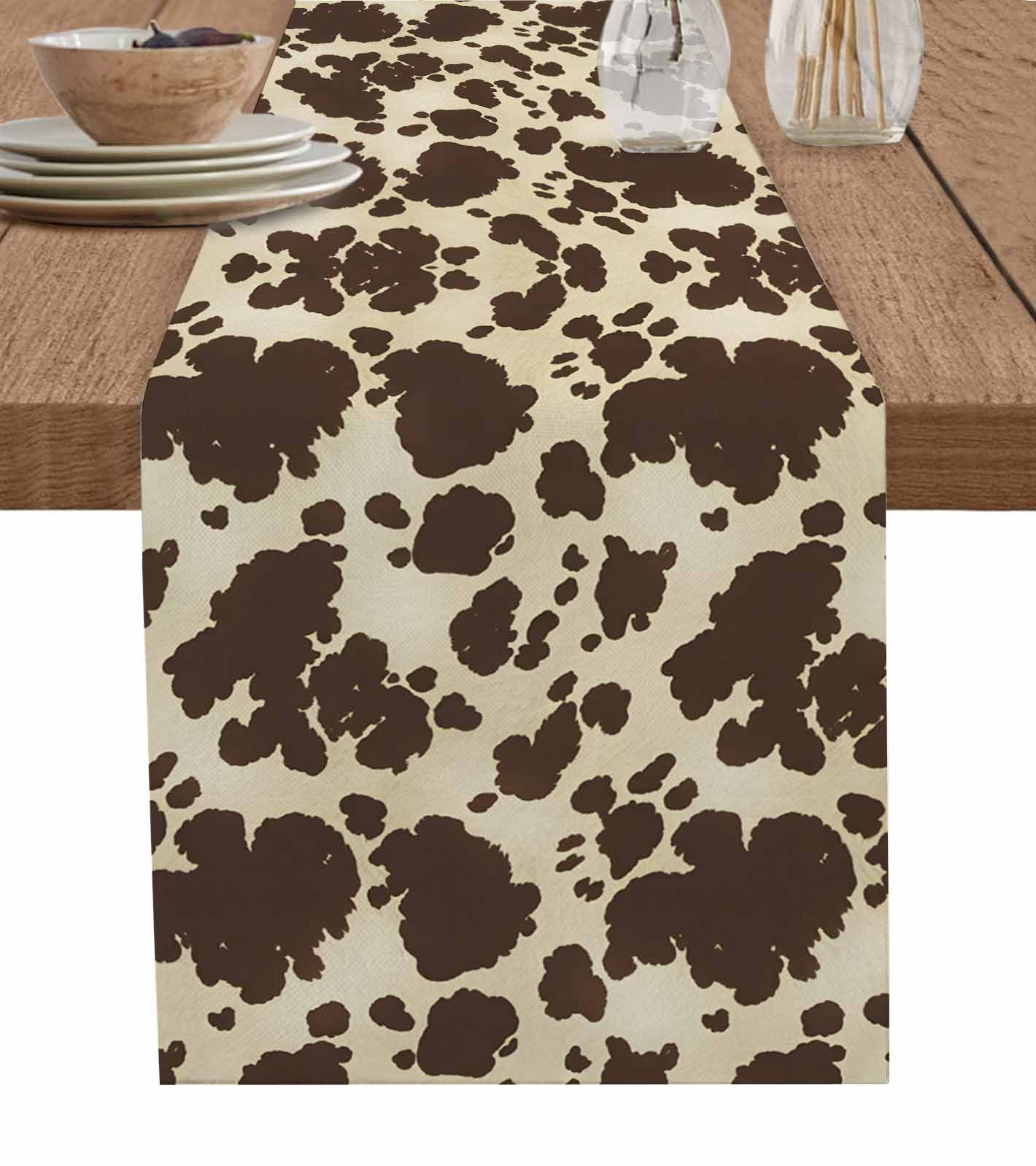 Braided Taupe Table Runner 13x36 Inch - Cotton Linen Farmhouse Boho Decor With Embroidered Stripes & Tassels