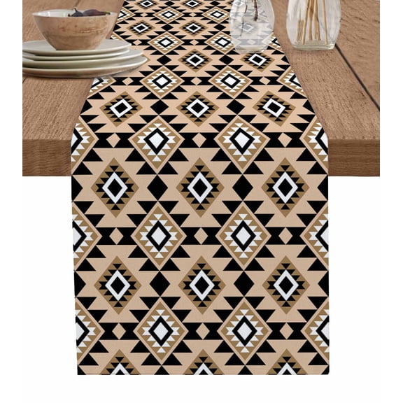 Hokiten Table Runners 36 Inches Long Dress Scarves, Brown Southwest Farmhouse Kitchen/Dining Table Runner, Short Coffee Tablerunners, Boho Aztec Abstract Geometric Art 13x36 Inch