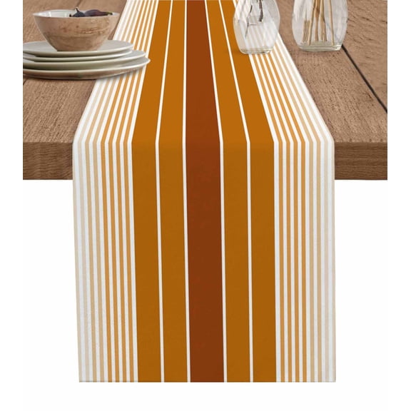 Hokiten Table Runners 36 Inches Long Dress Scarves, Burnt Orange Ombre Stripe Farmhouse Kitchen/Dining Table Runner, Short Coffee Tablerunners, Farmhouse Striped Gradient 13x36 Inch