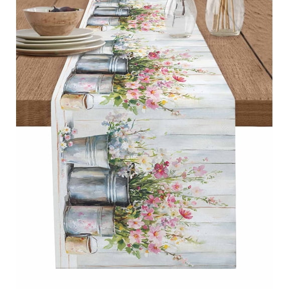 Hokiten Table Runners 36 Inches Long Dress Scarves, Daisies Flowers Farmhouse Kitchen/Dining Table Runner, Short Coffee Tablerunners, Watercolor Vintage Potted Plant Wooden 13x36 Inch
