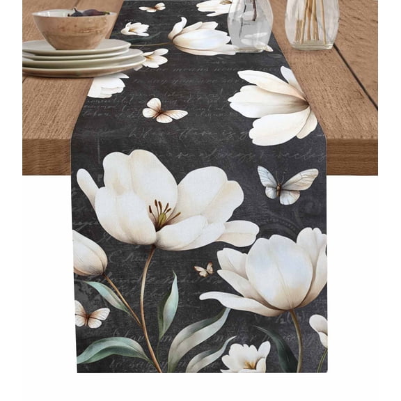 Hokiten Table Runners 36 Inches Long Dress Scarves, Farmhouse Floral Farmhouse Kitchen/Dining Table Runner, Short Coffee Tablerunners, Magnolia Flowers Vintage Blackboard 13x36 Inch