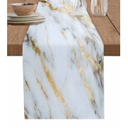 Hokiten Table Runners 36 Inches Long Dress Scarves, Gray Marble Farmhouse Kitchen/Dining Table Runner, Short Coffee Tablerunners, Abstract Art Yellow Crack 13x36 Inch