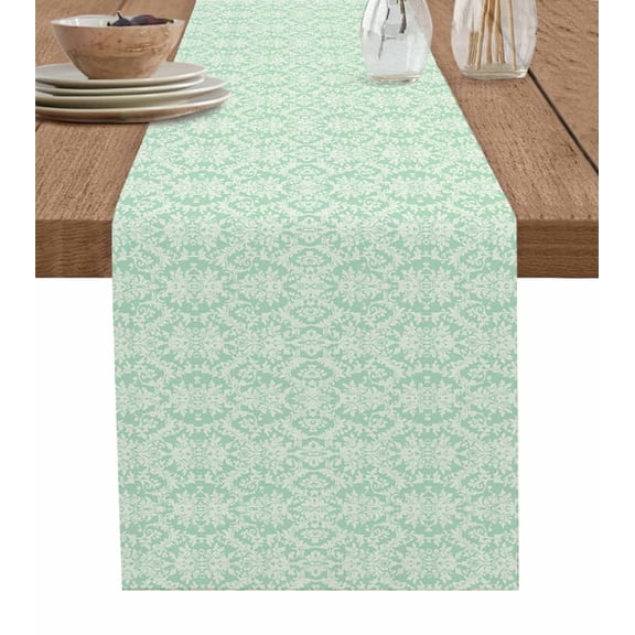 Hokiten Table Runners 36 Inches Long Dress Scarves, Green Boho Farmhouse Kitchen/Dining Table Runner, Short Coffee Tablerunners, Tribe Ethnic Abstract Flowers Aesthetic Art 13x36 Inch