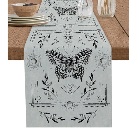 Hokiten Table Runners 36 Inches Long Dress Scarves, Grey Butterfly Farmhouse Kitchen/Dining Table Runner, Short Coffee Tablerunners, Vintage Boho Spring Floral Botancial 13x36 Inch