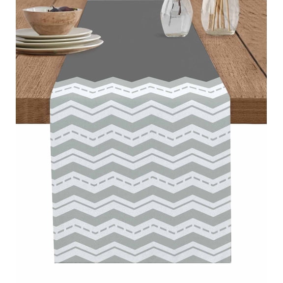 Hokiten Table Runners 36 Inches Long Dress Scarves, Grey Chevron Farmhouse Kitchen/Dining Table Runner, Short Coffee Tablerunners, Geometric Ocean Abstract Wavy Striped White 13x36 Inch
