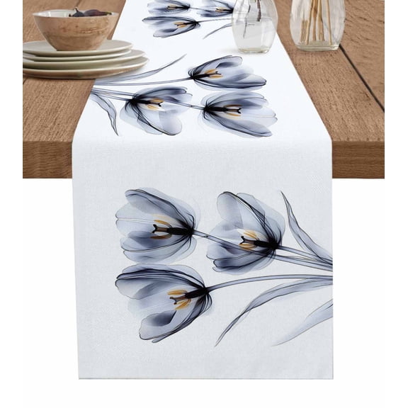 Hokiten Table Runners 36 Inches Long Dress Scarves, Light Grey Tulip Farmhouse Kitchen/Dining Table Runner, Short Coffee Tablerunners, Rustic Elegant Floral Botanical 13x36 Inch