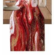 Hokiten Table Runners 36 Inches Long Dress Scarves, Red Marble Farmhouse Kitchen/Dining Table Runner, Short Coffee Tablerunners, Modern Abstract Ombre Fluid Aesthetic 13x36 Inch