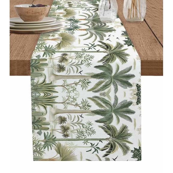Hokiten Table Runners 36 Inches Long Dress Scarves, Tropical Green Palm Tree Farmhouse Kitchen/Dining Table Runner, Short Coffee Tablerunners, Summer Beach Cactus 13x36 Inch