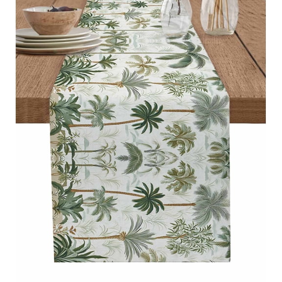 Hokiten Table Runners 36 Inches Long Dress Scarves, Tropical Green Palm Tree Farmhouse Kitchen/Dining Table Runner, Short Coffee Tablerunners, Summer Beach Botanical 13x36 Inch
