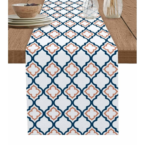 Hokiten Table Runners 36 Inches Long Dress Scarves, White Orange Moroccan Farmhouse Kitchen/Dining Table Runner, Short Coffee Tablerunners, Geometric Abstract Art 13x36 Inch