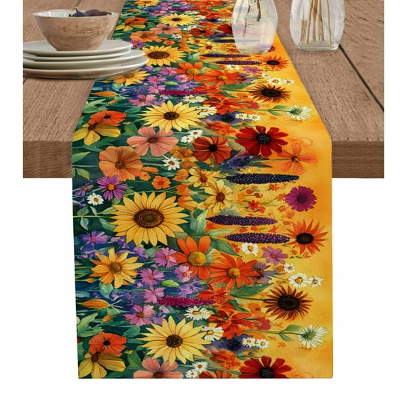 Hokiten Table Runners 48 Inches Long Dress Scarves, Colorful Flowers Farmhouse Kitchen/Dining Table Runner, Short Coffee Tablerunners, Farmhouse Sunflower Daisy 13x48 Inch