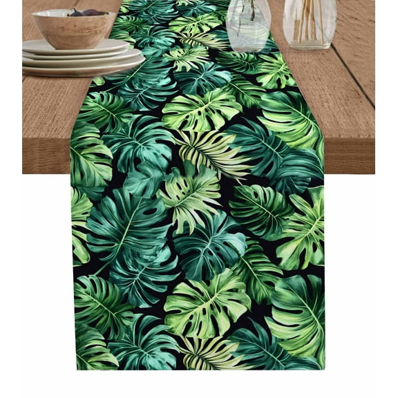 Hokiten Table Runners 48 Inches Long Dress Scarves, Palm Leaf Farmhouse Kitchen/Dining Table Runner, Short Coffee Tablerunners, Green Tropical Plant Summer Nature Scenery 13x48 Inch