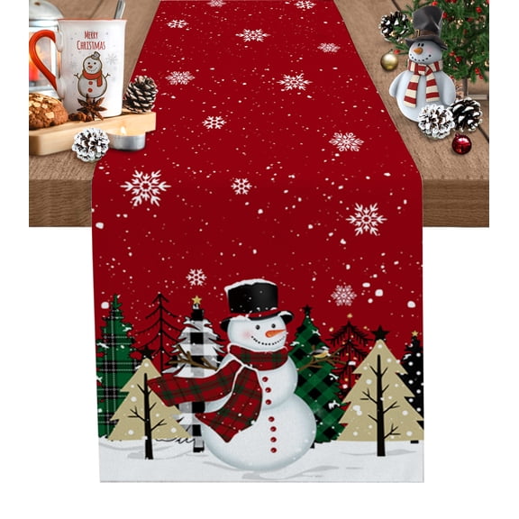 Hokiten Table Runners 48 Inches Long Dress Scarves, Snowman Pine Tree, Farmhouse Kitchen/Dining Table Runner, Short Coffee Tablerunners, Christmas Snowflake Red Green 13x48 Inch