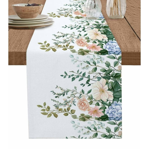 Hokiten Table Runners 48 Inches Long Dress Scarves, Spring Floral Farmhouse Kitchen/Dining Table Runner, Short Coffee Tablerunners, Vintage Botanical Leaves 13x48 Inch