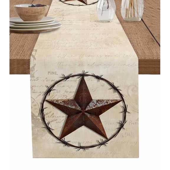 Hokiten Table Runners 48 Inches Long Dress Scarves, Texas Star Vintage Farmhouse Kitchen/Dining Table Runner, Short Coffee Tablerunners, Farmhouse Country Stars Western 13x48 Inch
