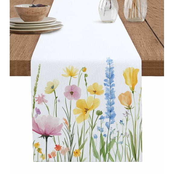 Hokiten Table Runners 48 Inches Long Dress Scarves, Verdant Flower Patterns Farmhouse Kitchen/Dining Table Runner, Short Coffee Tablerunners, Farmhouse Botanical 13x48 Inch