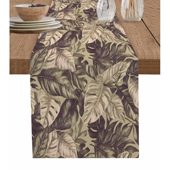 Hokiten Table Runners 48 Inches Long Dress Scarves, Vintage Palm Leaves Farmhouse Kitchen/Dining Table Runner, Short Coffee Tablerunners, Summer Botanical Rustic Plants 13x48 Inch