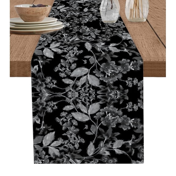 Hokiten Table Runners 60 Inches Long Dress Scarves, Black and White Floral Farmhouse Kitchen/Dining Table Runner, Small Coffee Tablerunners, Modern Oil Painting Abstract Art 13x60 Inch