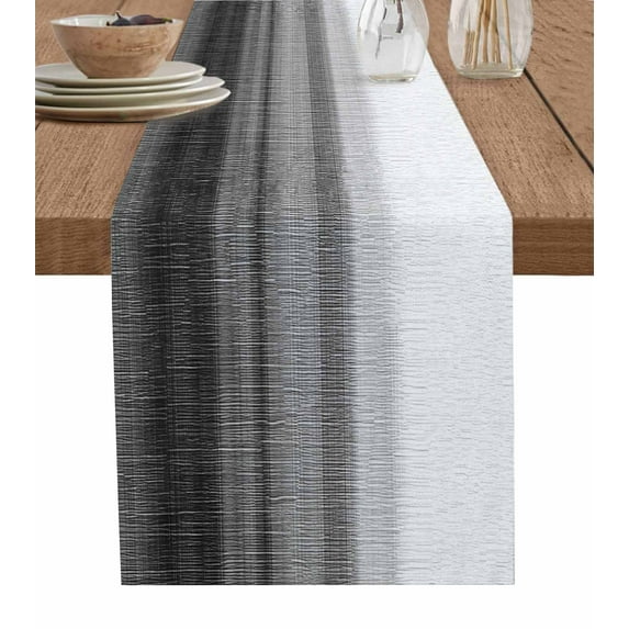 Hokiten Table Runners 60 Inches Long Dress Scarves, Black White Ombre Farmhouse Kitchen/Dining Table Runner, Small Coffee Tablerunners, Vintage Minimalism Abstract Stripes 13x60 Inch