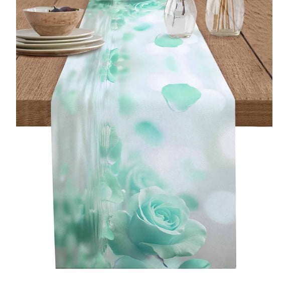 Hokiten Table Runners 60 Inches Long Dress Scarves, Green Rose Fantasy Farmhouse Kitchen/Dining Table Runner, Small Coffee Tablerunners, Elegance Floral Romantic Reflection 13x60 Inch