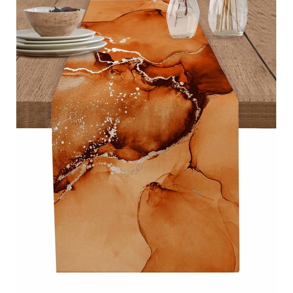 Hokiten Table Runners 60 Inches Long Dress Scarves, Marble Burnt Orange Farmhouse Kitchen/Dining Table Runner, Small Coffee Tablerunners, Modern Abstract Ink Painting Luxury 13x60 Inch