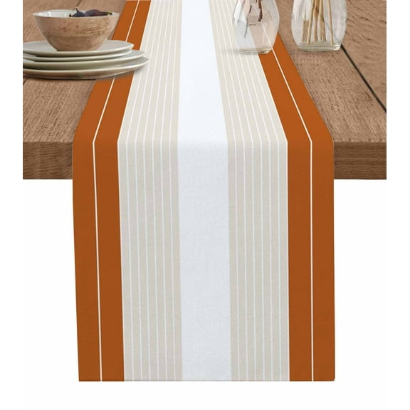 Hokiten Table Runners 60 Inches Long Dress Scarves, Orange Beige Stripe Farmhouse Kitchen/Dining Table Runner, Small Coffee Tablerunners, Modern Art Horizontal Striped 13x60 Inch