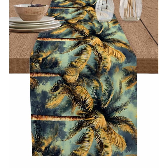Hokiten Table Runners 60 Inches Long Dress Scarves, Palm Tree Farmhouse Kitchen/Dining Table Runner, Small Coffee Tablerunners, Retro Summer Botanical Tropical Plant Leaves 13x60 Inch