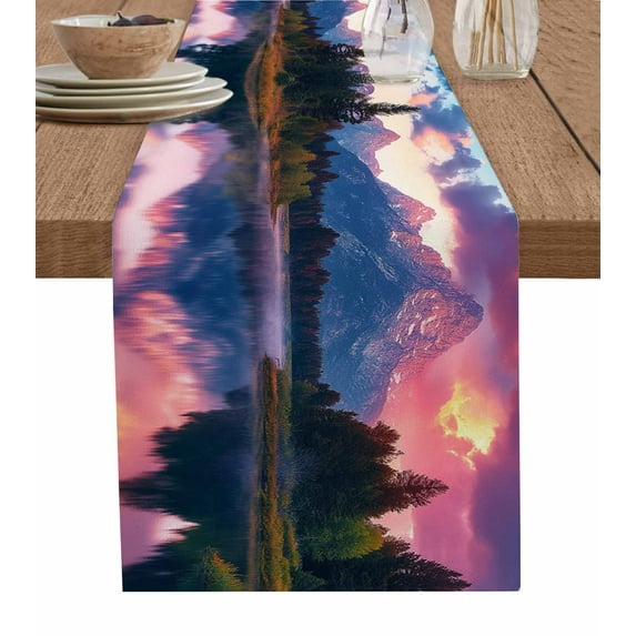 Hokiten Table Runners 60 Inches Long Dress Scarves, Purple Mountain Farmhouse Kitchen/Dining Table Runner, Small Coffee Tablerunners, Modern Art Forest 13x60 Inch