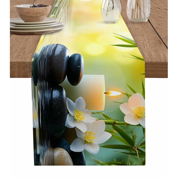 Hokiten Table Runners 60 Inches Long Dress Scarves, Zen Stones Farmhouse Kitchen/Dining Table Runner, Small Coffee Tablerunners, Nature Water Reflection Floral Farmhouse 13x60 Inch