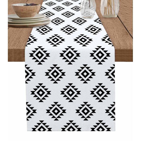 Hokiten Table Runners 70 Inches Long Dress Scarves, Black Boho Farmhouse Coffee/Dining/Kitchen Table Decor, Holiday Table Runner, Modern Tribal Aztec Abstract Geometric 13x70 Inch
