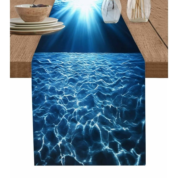 Hokiten Table Runners 70 Inches Long Dress Scarves, Blue Ocean Farmhouse Coffee/Dining/Kitchen Table Decor, Holiday Table Runner, Beach Summer Coastal Underwater Scene Waves 13x70 Inch