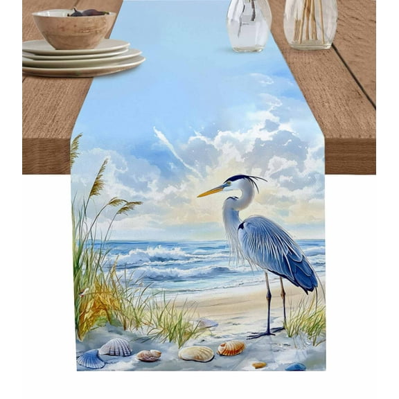 Hokiten Table Runners 70 Inches Long Dress Scarves, Coastal Birds Farmhouse Coffee/Dining/Kitchen Table Decor, Holiday Table Runner, Blue Sky Heron Seabird Tropical Beach 13x70 Inch