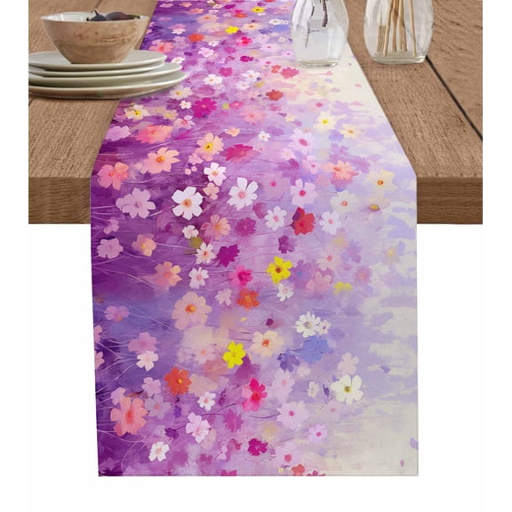 Hokiten Table Runners 70 Inches Long Dress Scarves, Pink Spring Floral Farmhouse Coffee/Dining/Kitchen Table Decor, Holiday Table Runner, Summer Daisy Botanical Oil Painting 13x70 Inch
