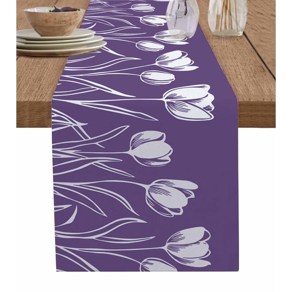 Hokiten Table Runners 70 Inches Long Dress Scarves, Purple Flower Farmhouse Coffee/Dining/Kitchen Table Decor, Holiday Table Runner, Country Garden Floral Aesthetics Plant 13x70 Inch