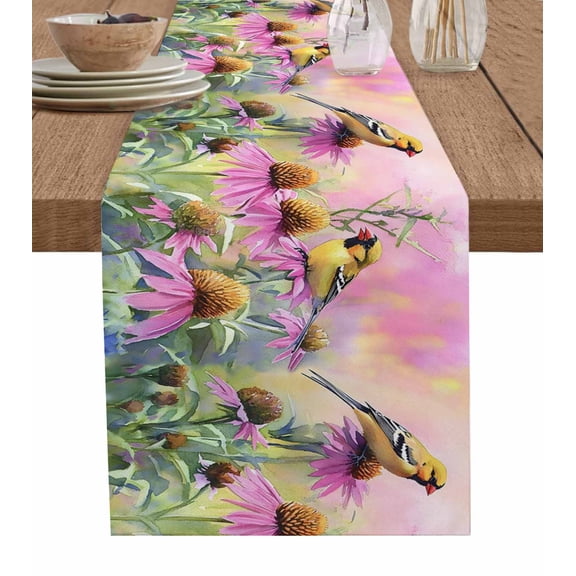 Hokiten Table Runners 70 Inches Long Dress Scarves, Red Floral Birds Farmhouse Coffee/Dining/Kitchen Table Decor, Holiday Table Runner, Spring Flowers Pink Ombre 13x70 Inch