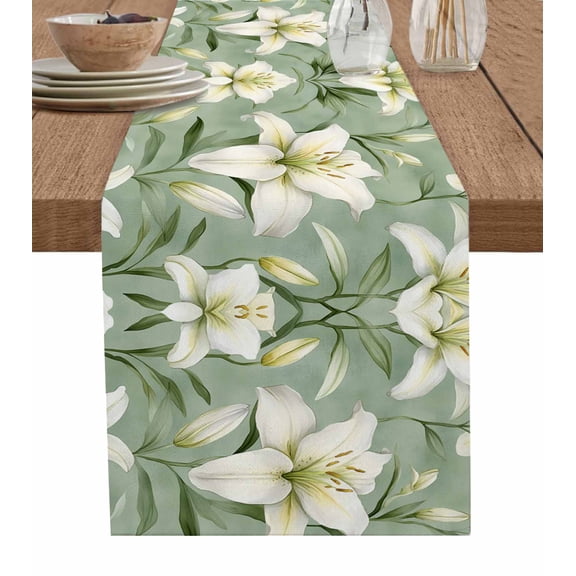 Hokiten Table Runners 70 Inches Long Dress Scarves, Spring Blooms Floral Farmhouse Coffee/Dining/Kitchen Table Decor, Holiday Table Runner, Sage Green Botanical 13x70 Inch