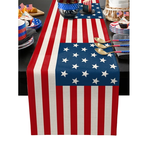 Hokiten Table Runners 72 Inches Long Dress Scarves, American Flag Farmhouse Kitchen/Dining Table Runner, Coffee Tablerunners, 4th of July Red Striped Independence Day 16x72 Inch