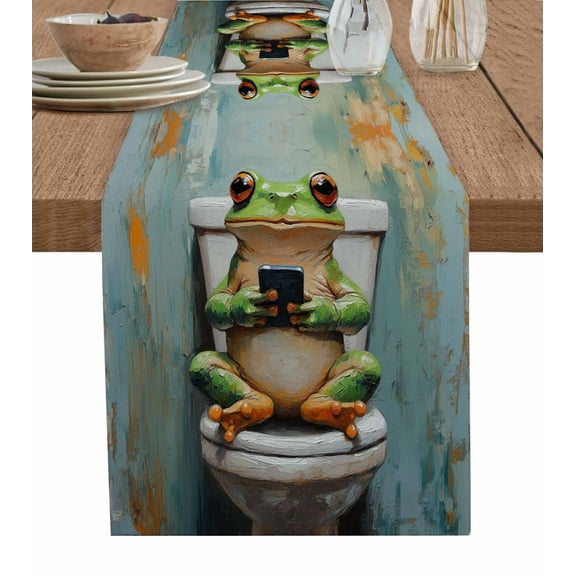 Hokiten Table Runners 72 Inches Long Dress Scarves, Bathroom Frog Farmhouse Kitchen/Dining Table Runner, Coffee Tablerunners, Toilet Animals Vintage 18x72 Inch
