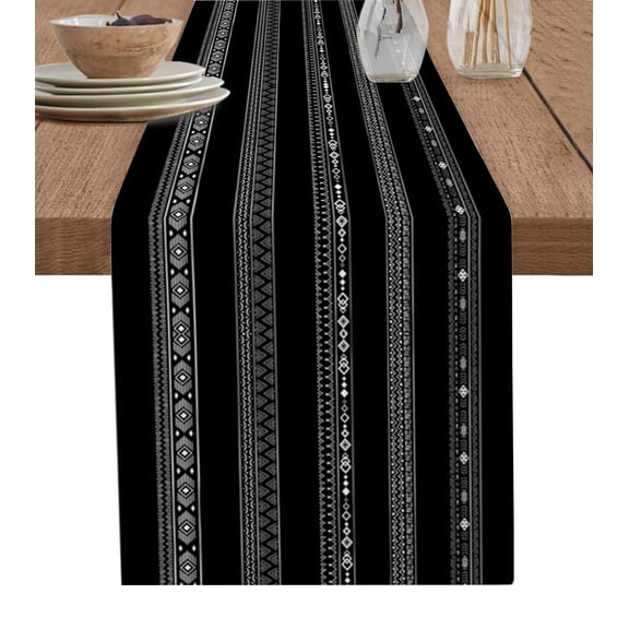 Hokiten Table Runners 72 Inches Long Dress Scarves, Black White Geometric Farmhouse Kitchen/Dining Table Runner, Coffee Tablerunners, Modern Striped Plaid Abstract Art 13x72 Inch