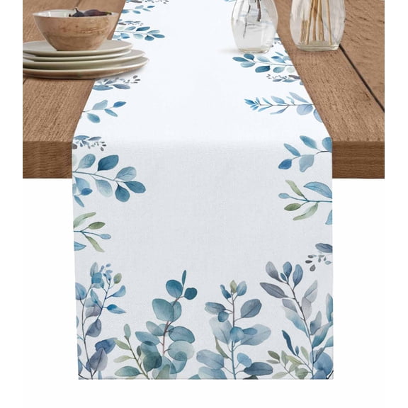 Hokiten Table Runners 72 Inches Long Dress Scarves, Blue Eucalyptus Leaves Farmhouse Kitchen/Dining Table Runner, Coffee Tablerunners, Watercolor Botanical Weeping 14x72 Inch
