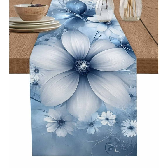 Hokiten Table Runners 72 Inches Long Dress Scarves, Blue White Daisy Farmhouse Kitchen/Dining Table Runner, Coffee Tablerunners, Luxury Farmhouse Botanical Flower 13x72 Inch