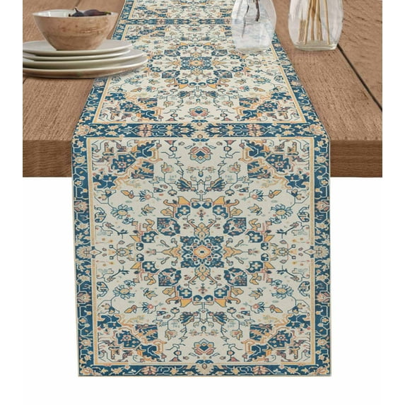 Hokiten Table Runners 72 Inches Long Dress Scarves, Boho Orange Blue Farmhouse Kitchen/Dining Table Runner, Coffee Tablerunners, Southwestern Ethnic Mexican Flowers Rustic 16x72 Inch