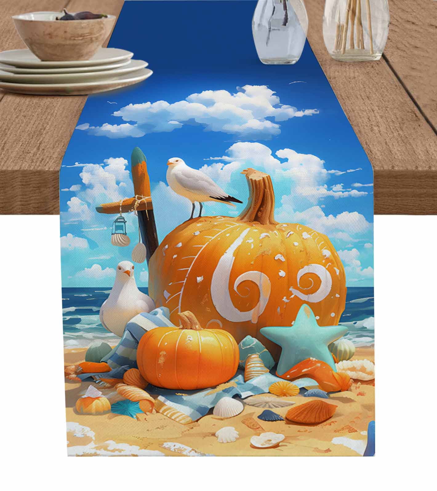 Hokiten Table Runners 72 Inches Long Dress Scarves, Coastal Pumpkins ...