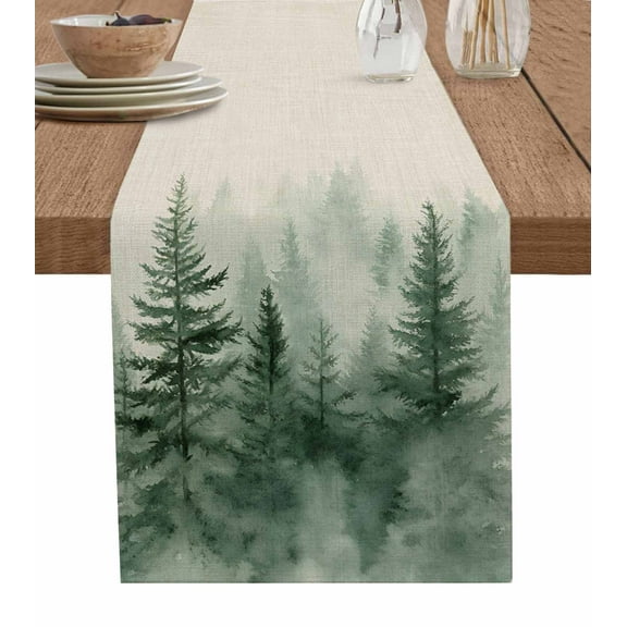 Hokiten Table Runners 72 Inches Long Dress Scarves, Farmhouse Mist Forest Farmhouse Kitchen/Dining Table Runner, Coffee Tablerunners, Vintage Trees Natural Landscape 13x72 Inch