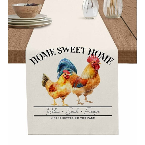 Hokiten Table Runners 72 Inches Long Dress Scarves, Farmhouse Rooster Farmhouse Kitchen/Dining Table Runner, Coffee Tablerunners, Watercolor Cute Animals Retro Art 13x72 Inch