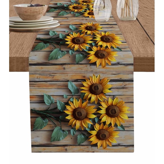 Hokiten Table Runners 72 Inches Long Dress Scarves, Farmhouse Sunflower Farmhouse Kitchen/Dining Table Runner, Coffee Tablerunners, Vintage Wooden Botanical Flowers 13x72 Inch