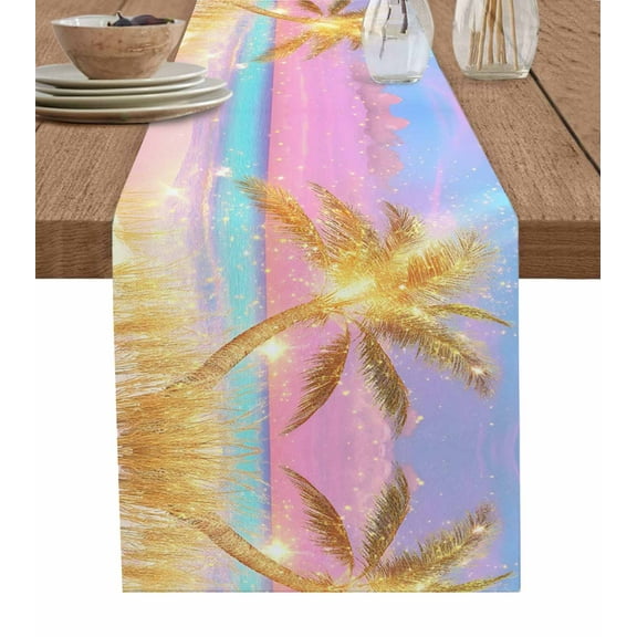 Hokiten Table Runners 72 Inches Long Dress Scarves, Golden Palm Tree Farmhouse Kitchen/Dining Table Runner, Coffee Tablerunners, Rainbow Beach Seaside 13x72 Inch