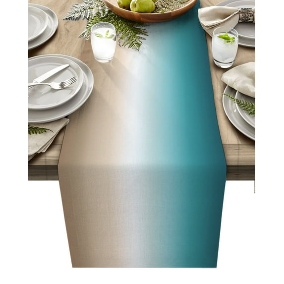 Hokiten Table Runners 72 Inches Long Dress Scarves, Gradient, Farmhouse Kitchen/Dining Table Runner, Coffee Tablerunners, Abstract Ombre Teal Khaki Colored 18x72 Inch