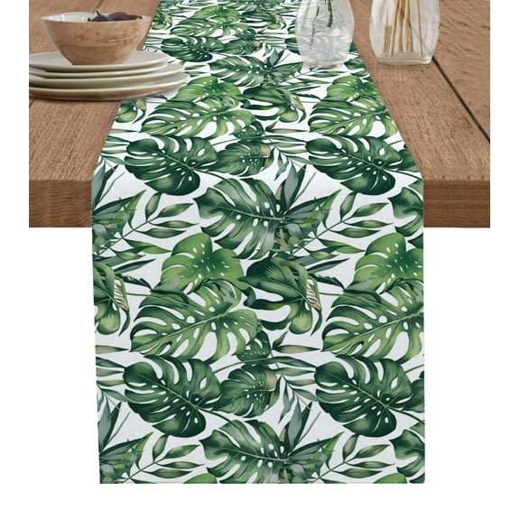 Hokiten Table Runners 72 Inches Long Dress Scarves, Green Palm Leaves Farmhouse Kitchen/Dining Table Runner, Coffee Tablerunners, Summer Tropical Leaf 13x72 Inch
